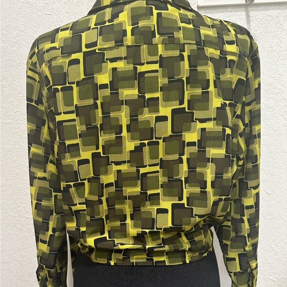 Vintage Geometric Wrap Blouse - Lime and Black Size Large - Picture 6 of 9